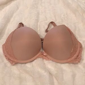 VS tan lace push-up bra.